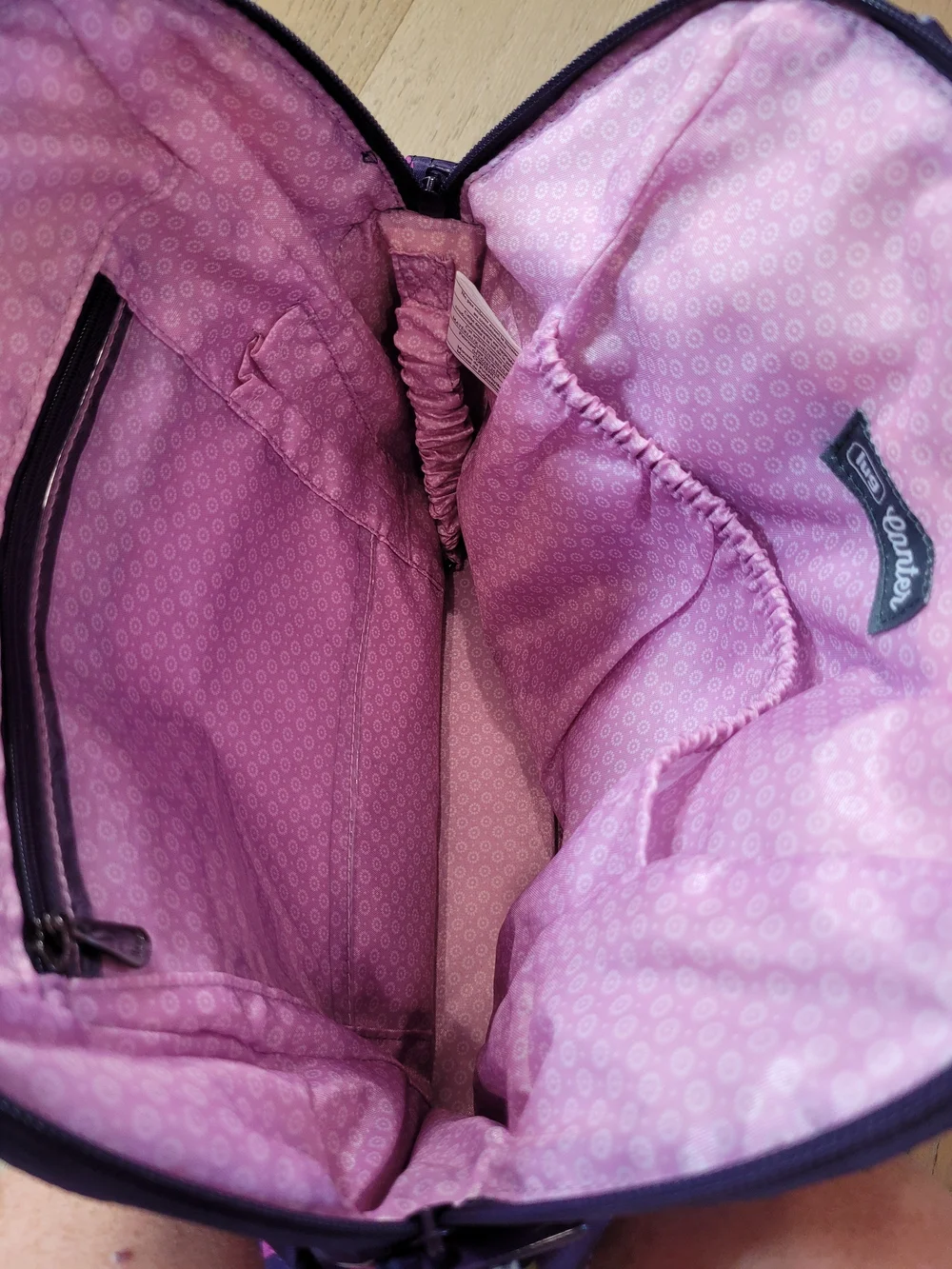 EUC lug Canter Convertible Tote Bag Women's Purple Dragonfly Crossbody Backpack